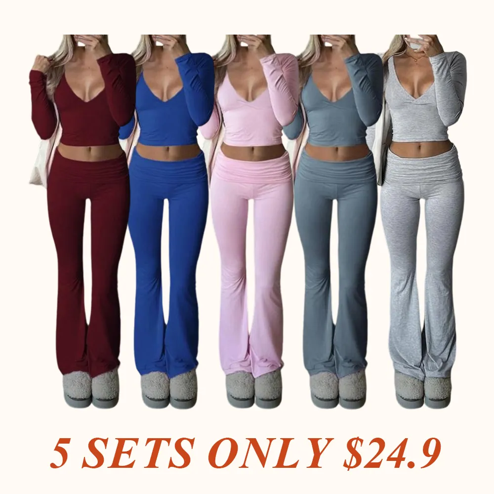 Slim-Fit Crop Top & Pants Two-Piece Set