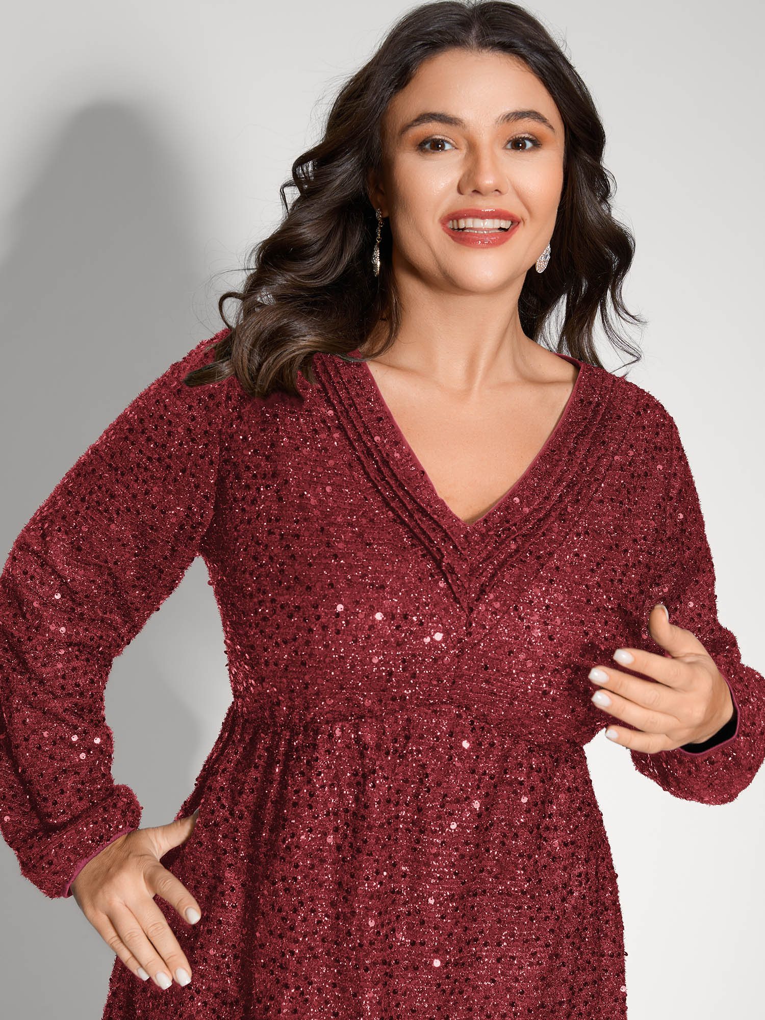 Shimmery Sequin V-Neck Knee Dress