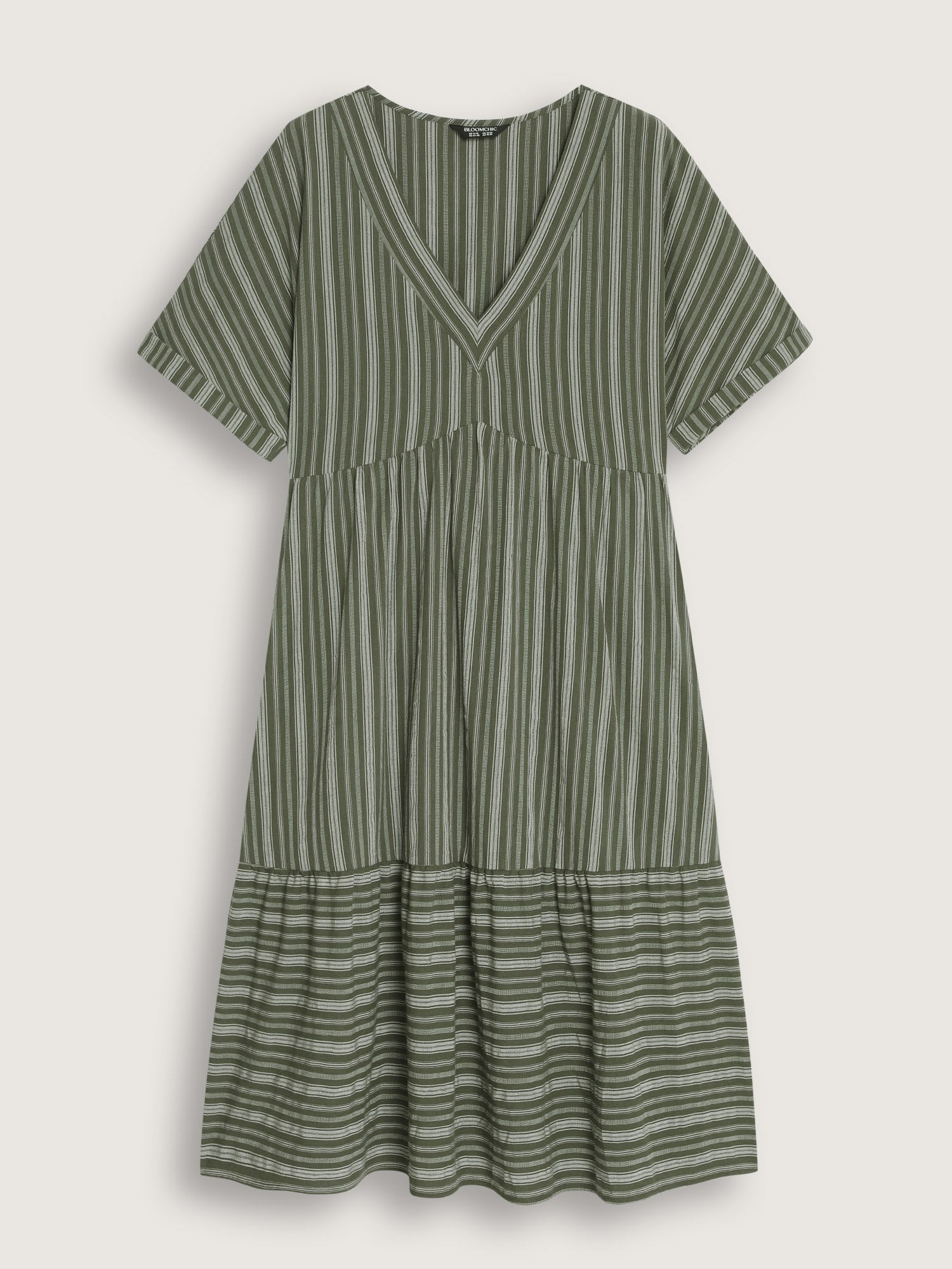 Striped Print V-Neck Midi Dress