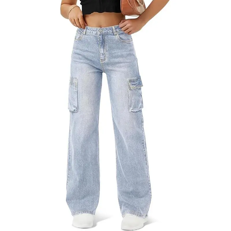 Women High Waisted Cargo Jean