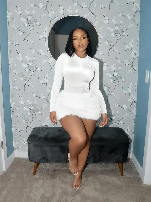 Women's Fashionable Autumn Winter Sexy Slim-Fit Jumpsuit Set, Plush Short Skirt Two-Piece, Stylish & Versatile Design