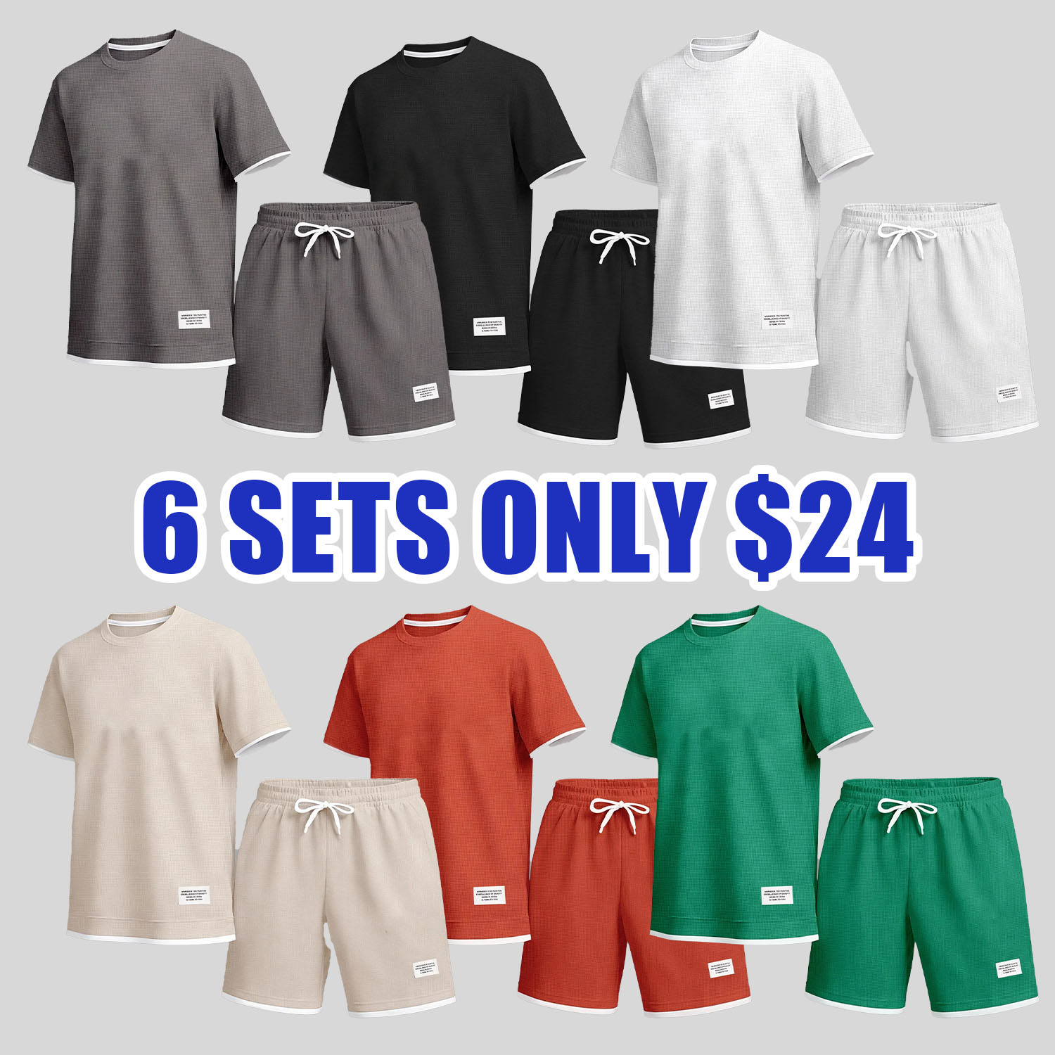 Men’s Waffle Knit 2-Piece Set – Breathable Short Sleeve Tee & Drawstring Shorts Casual Summer Outfit