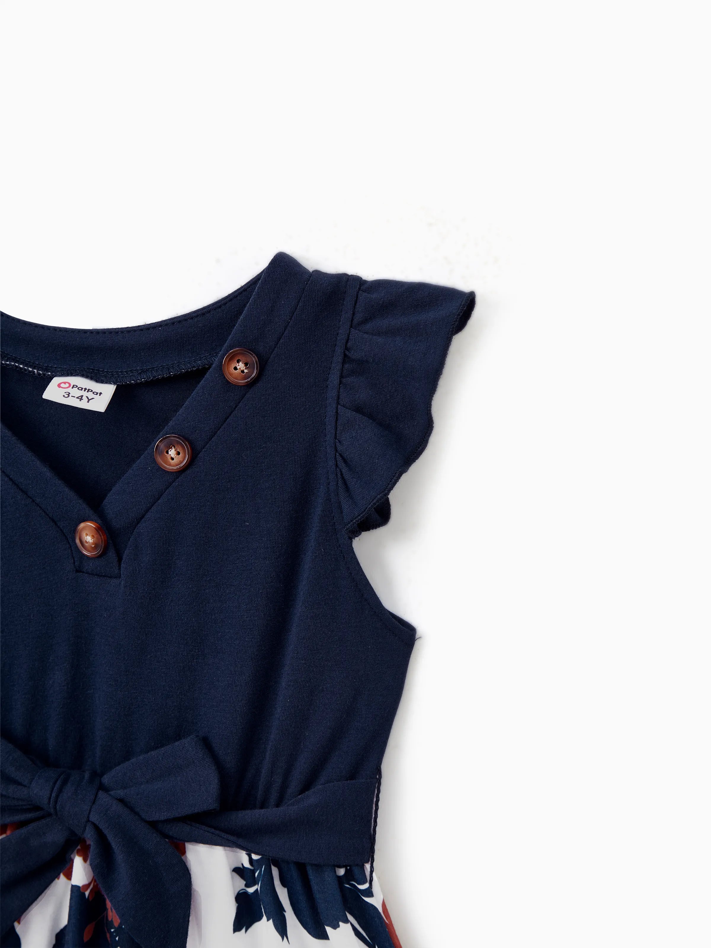 Mommy and Me Family Matching Casual Dress or T-Shirt, Solid Color, Fabric Stitching royalblue