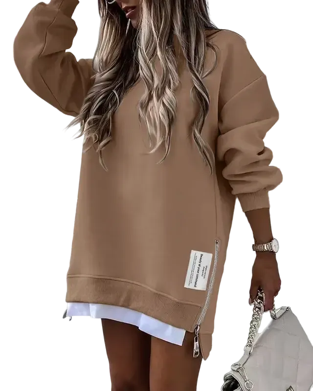 Women's pullover sweatshirt with slit casual dress
