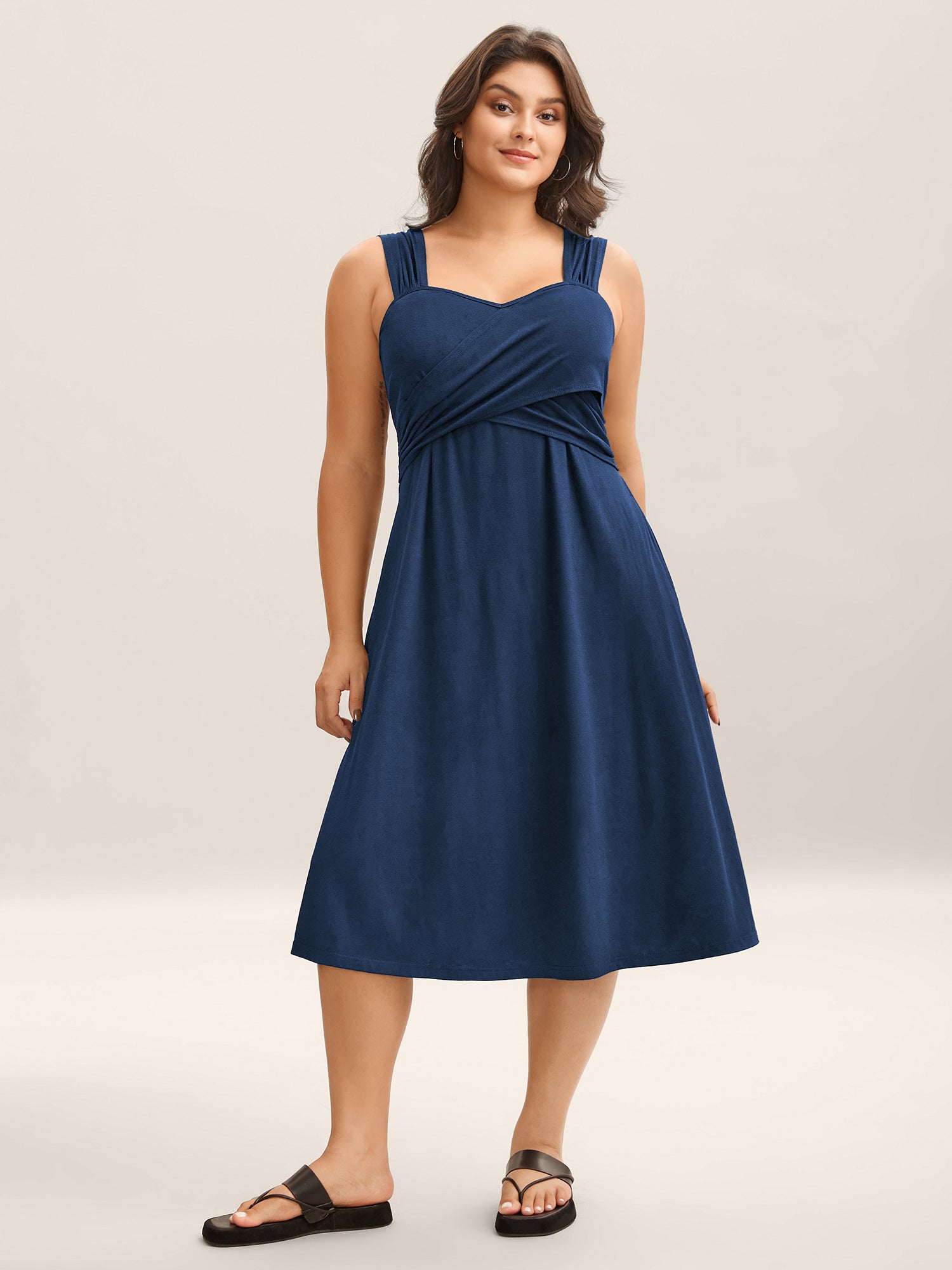 Crosswrap Bodice Pockets Midi Dress