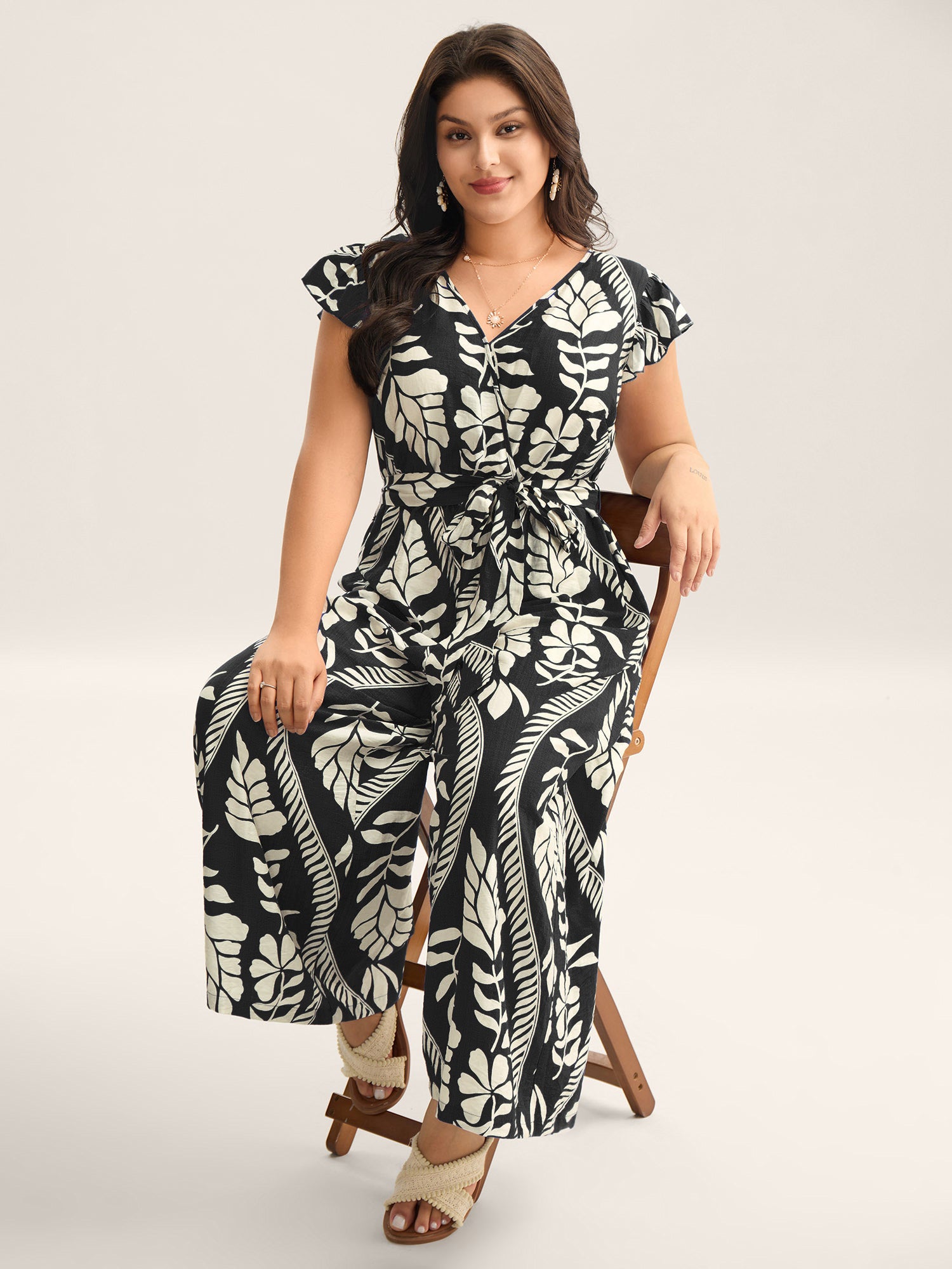 Large Floral Print Pockets Jumpsuit