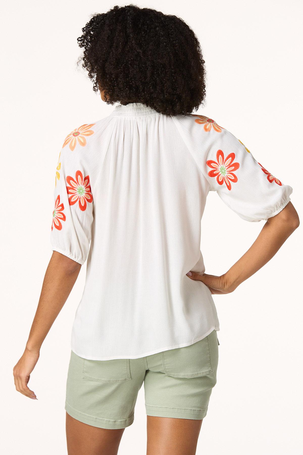 Multi Floral Embroidered Poet Top