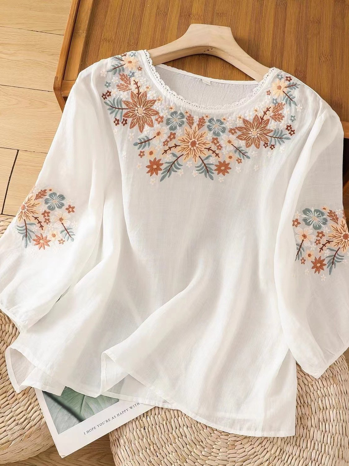 Women Embroidered Cotton Linen Tops- Fast Shipping