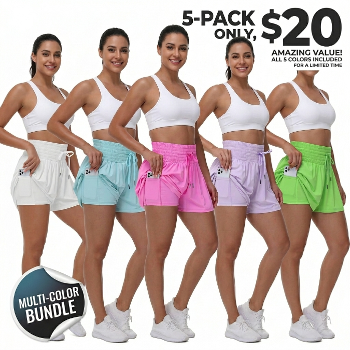 🛍️【Stock Up Deals】Women’s 2-in-1 High-Waisted Flowy Athletic Shorts with Pockets