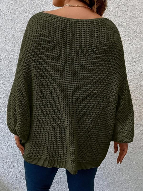Women's Solid Color Knitted Boat Neck Batwing Sleeve Casual Classic Elegant Pullover Sweater, Autumn/Winter Fall Outfit