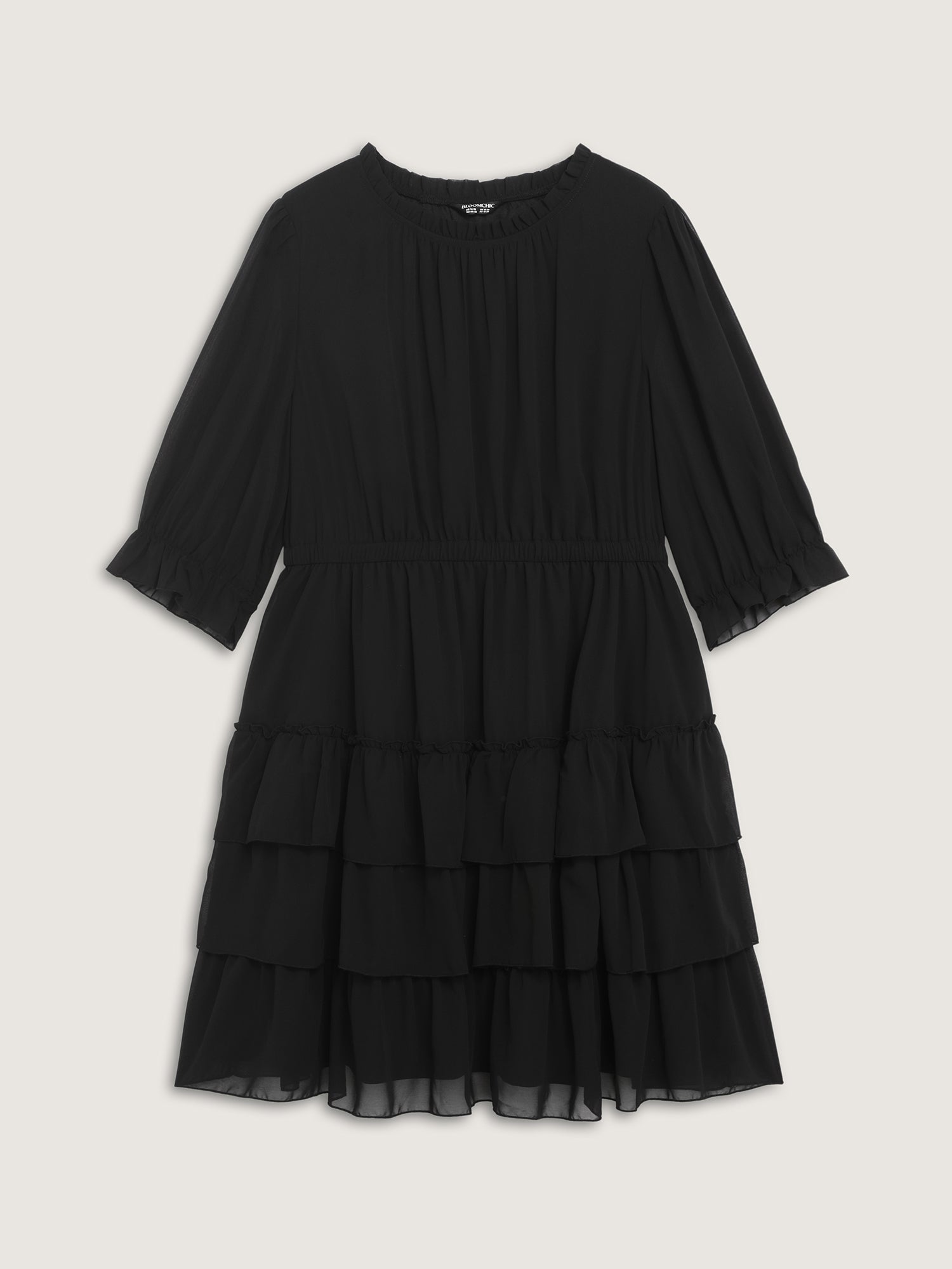 Three-Quarter Sleeve Tulle Skirt Knee-Length Dress