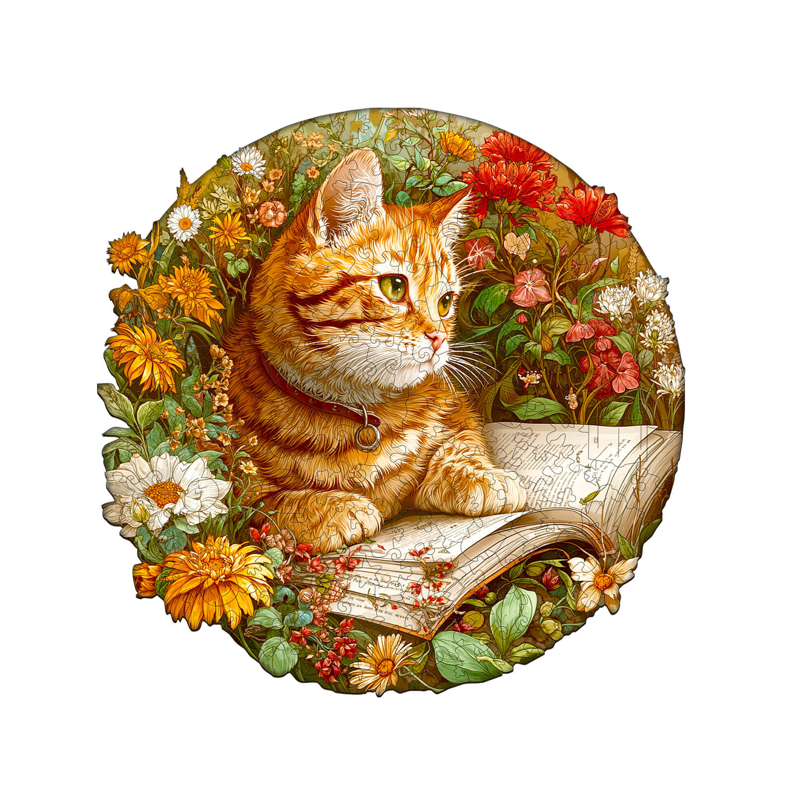 Flower Kitten Reading Wooden Jigsaw Puzzle