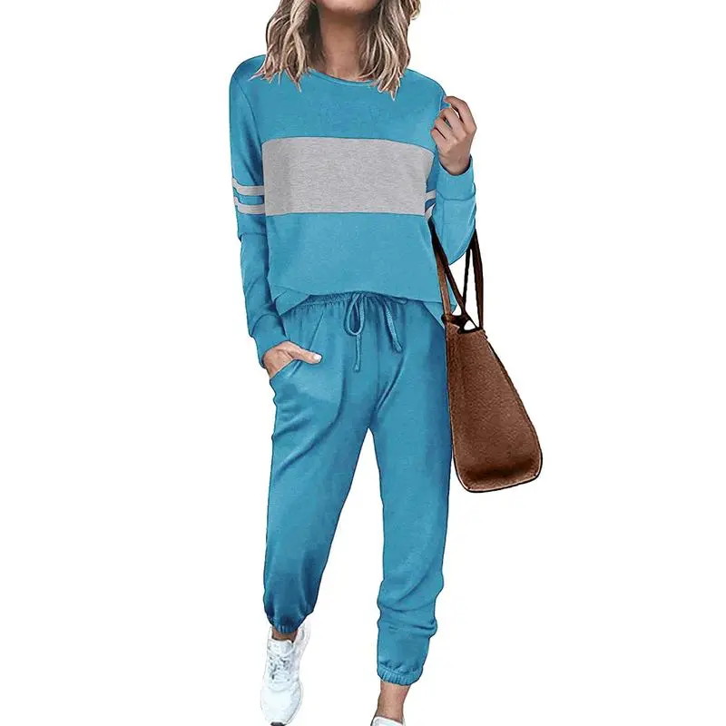 Women's Lounge Set Color Block 2-Piece Crew Neck Tracksuit