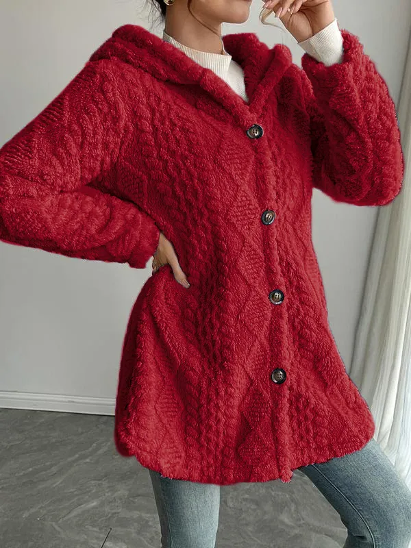 Women's Solid Color Fuzzy Hooded Jacket