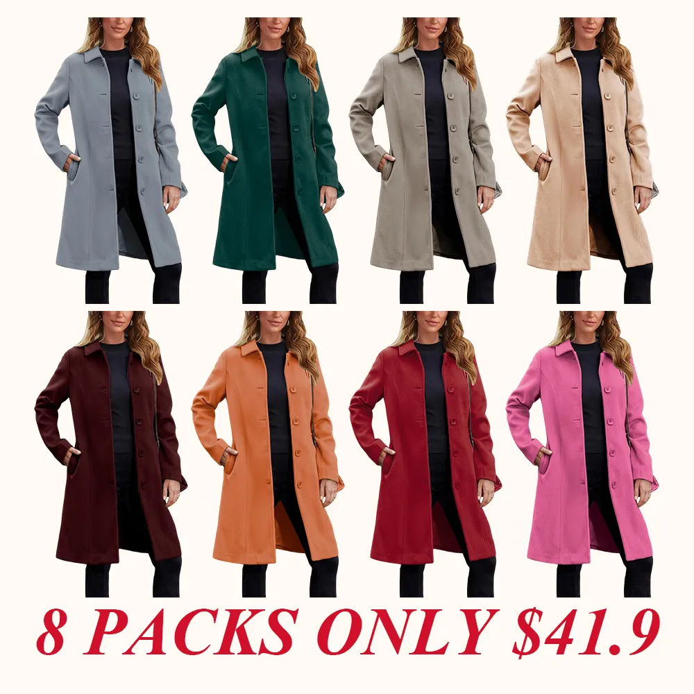 Women's Faux Wool Peacoat Single Breasted Notched Collar Trench Coat