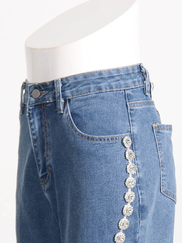 Pockets Split-Joint High Waisted Wide Leg Jean Pants Bottoms