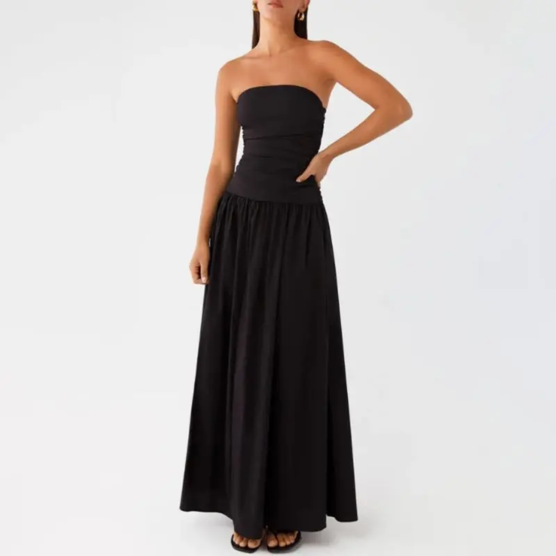 Women's Ruched Backless Boat-Neck Tube Dress