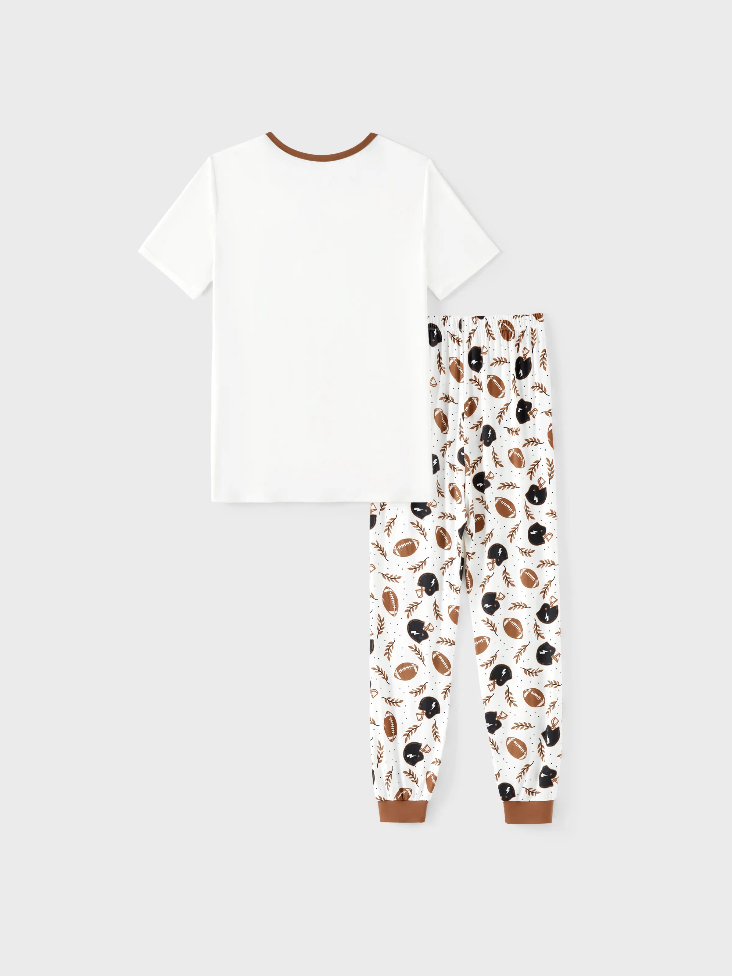 Bamboo Family Pajamas Football and Letter Print Short-sleeve Matching Pajama Set ( Snug-Fitting for Children ) Khaki
