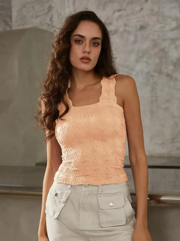 Women's Solid Color Jacquard Square Neck Sports Vest——Sleek, stylish, and sporty(Just $3 Each!)