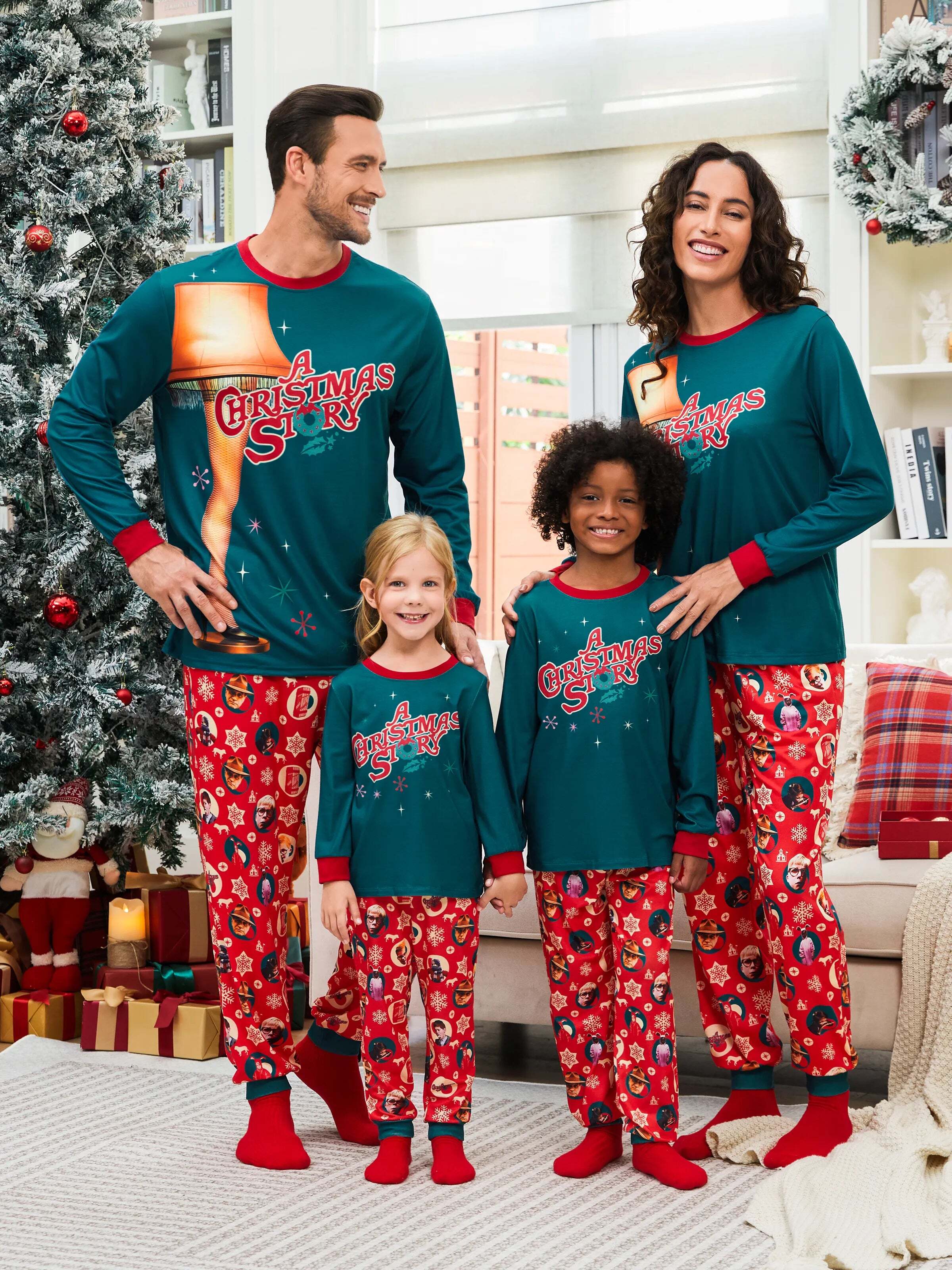 A Christmas Story Family Matching Christmas The Lamp Graphic Pajamas Sets with Christmas Socks