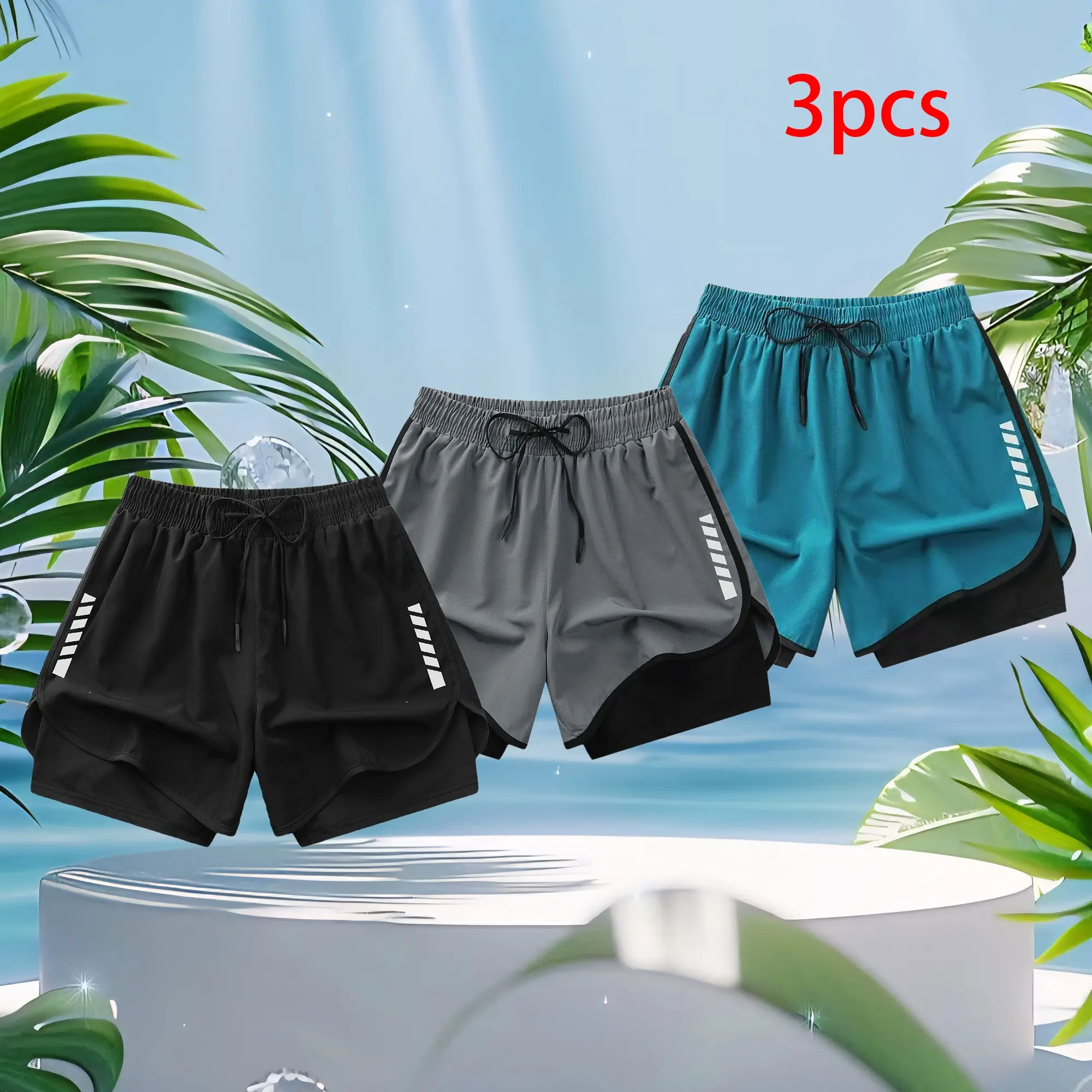 Women’s 3-Pack Summer Lightweight Quick-Dry Double-Layer Athletic Shorts