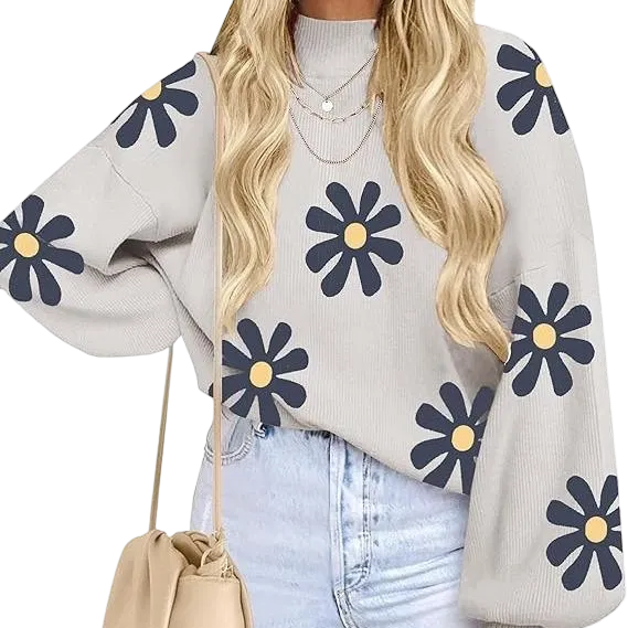 Women's high-neck long-sleeved loose lantern knit sweater