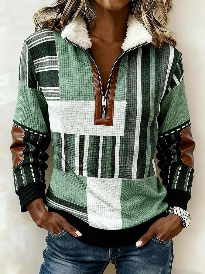 Women'S Casual Color Block Printed Pullover Sweatshirt