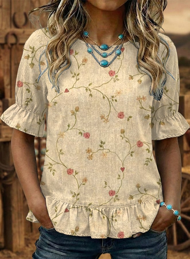 Women's Vintage Floral And Botanical Print Art Shirt