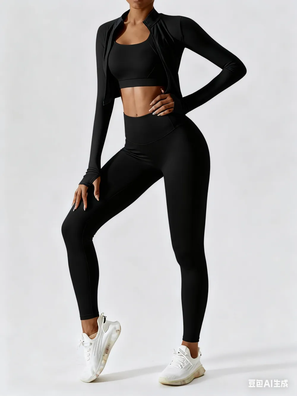 Women's Solid Criss Top & High Waist Leggings & Jacket Set