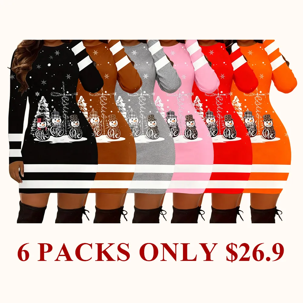 Women's Casual Christmas Print Striped Slim Fit Dress