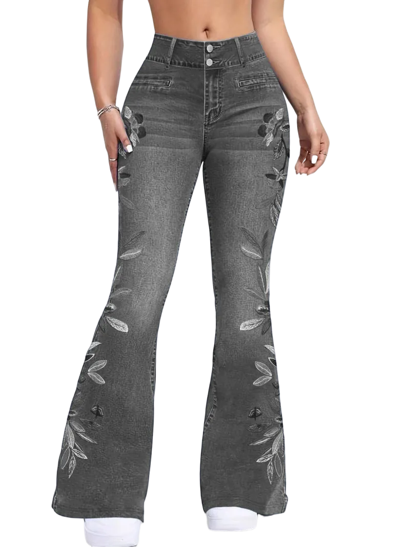 Women's denim printed flared pants