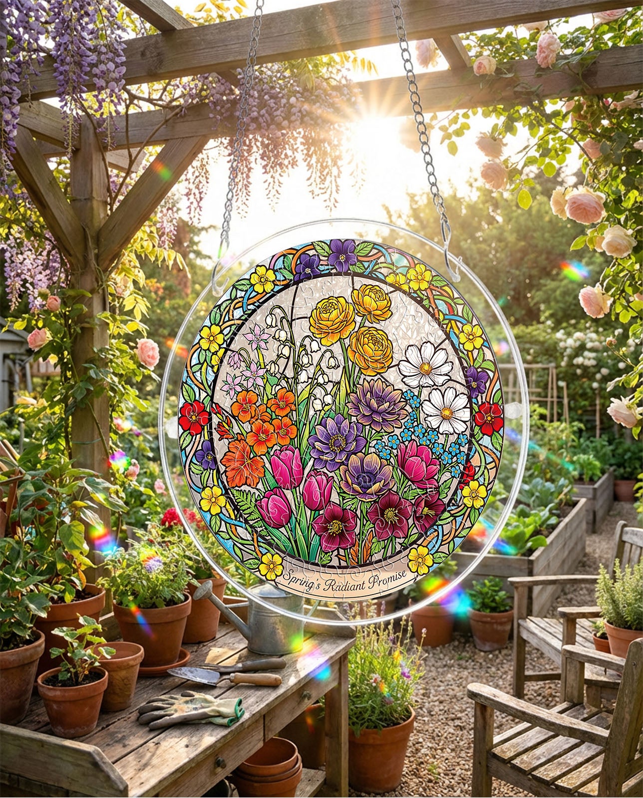 Acrylic Jigsaw Puzzle Suncatcher - Spring Blossoms