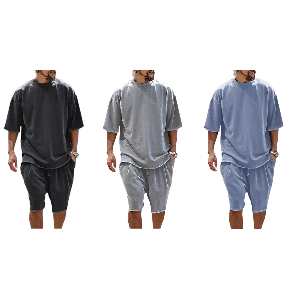 Casual Loose Fit Solid Sports Sets Sweat Suit Textured Sweatsuit