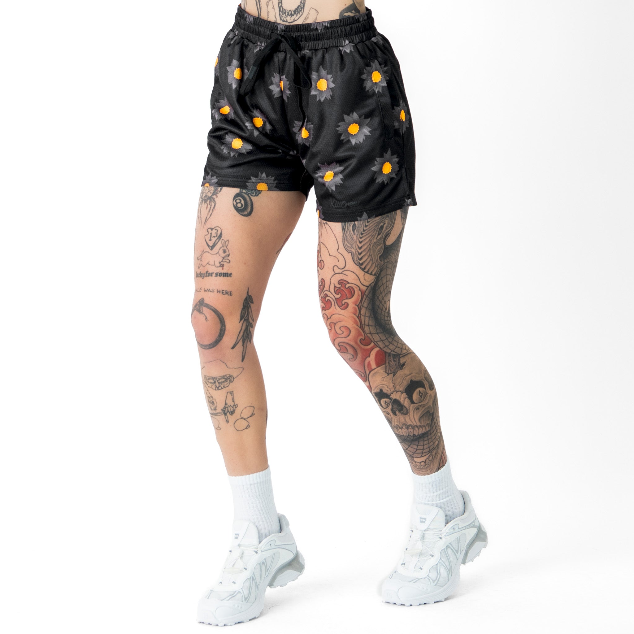MUAY THAI SHORTS (MID THIGH CUT) SUNFLOWER - BLACKOUT
