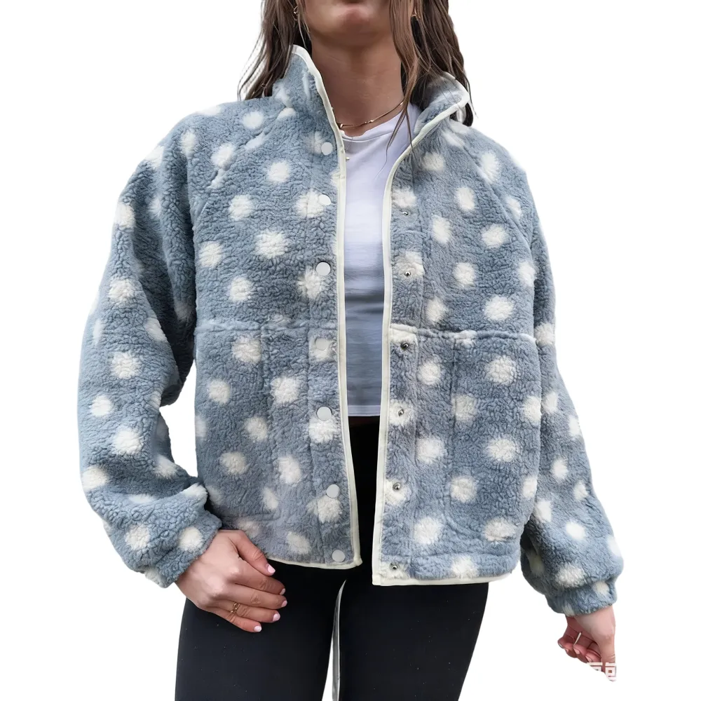 Womens Fall Winter Fleece Jacket Dot Pattern