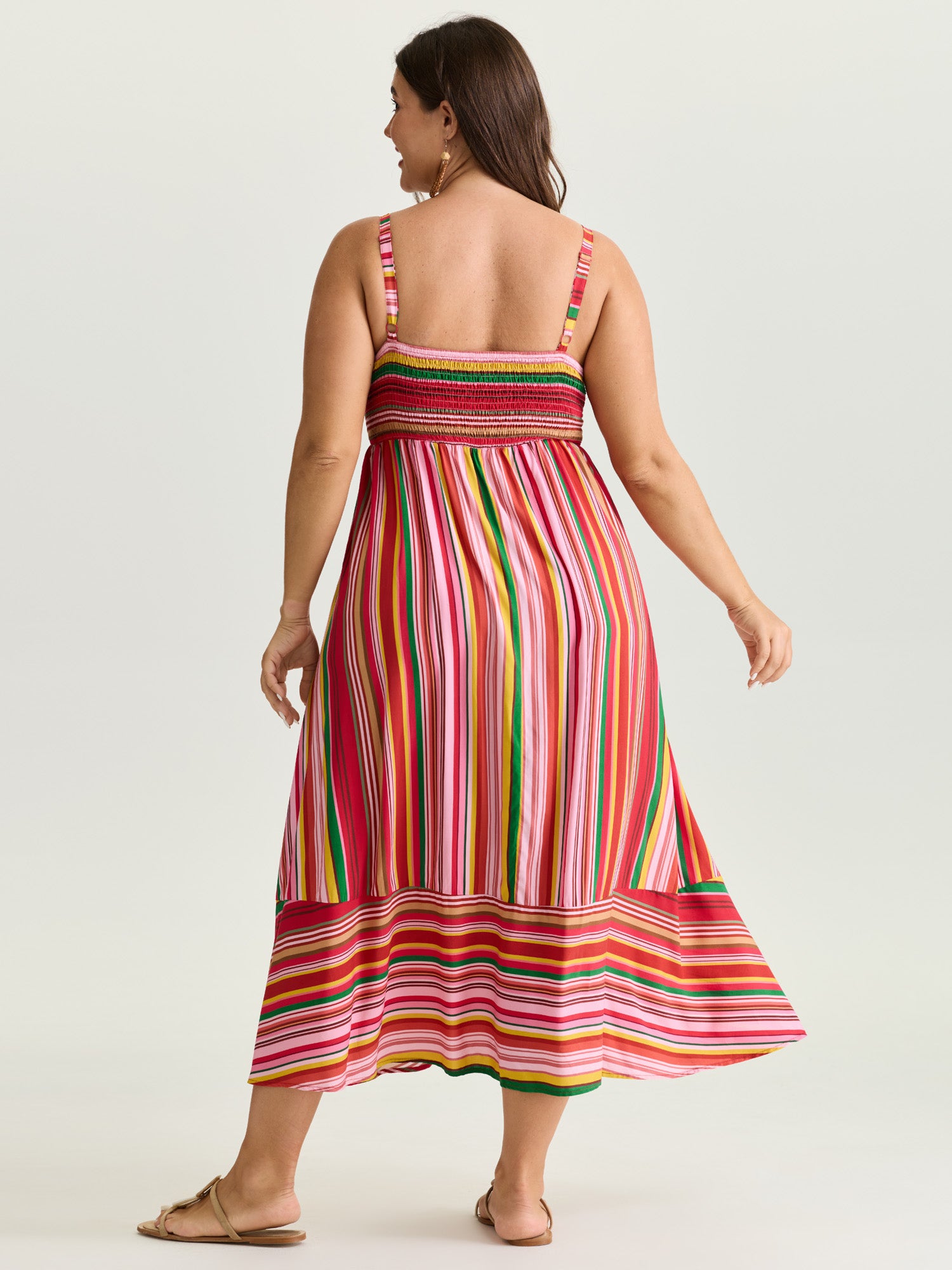 Multi-Color Striped Shirred Cami Maxi Dress