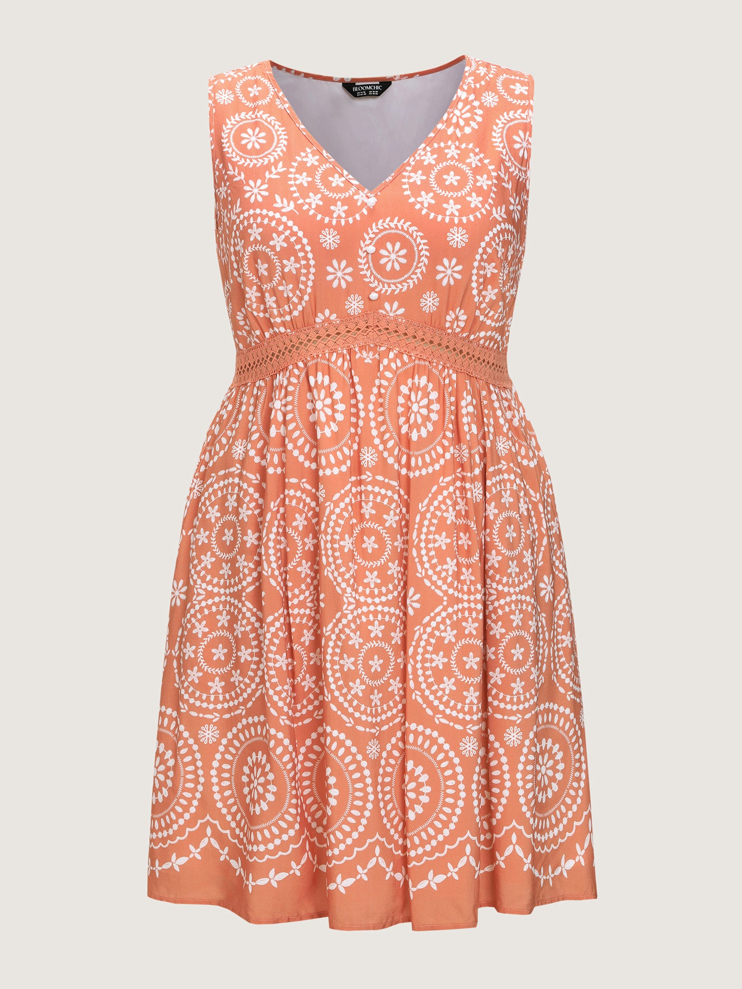 Geometric Print Deep V-Neckline Mini Dress