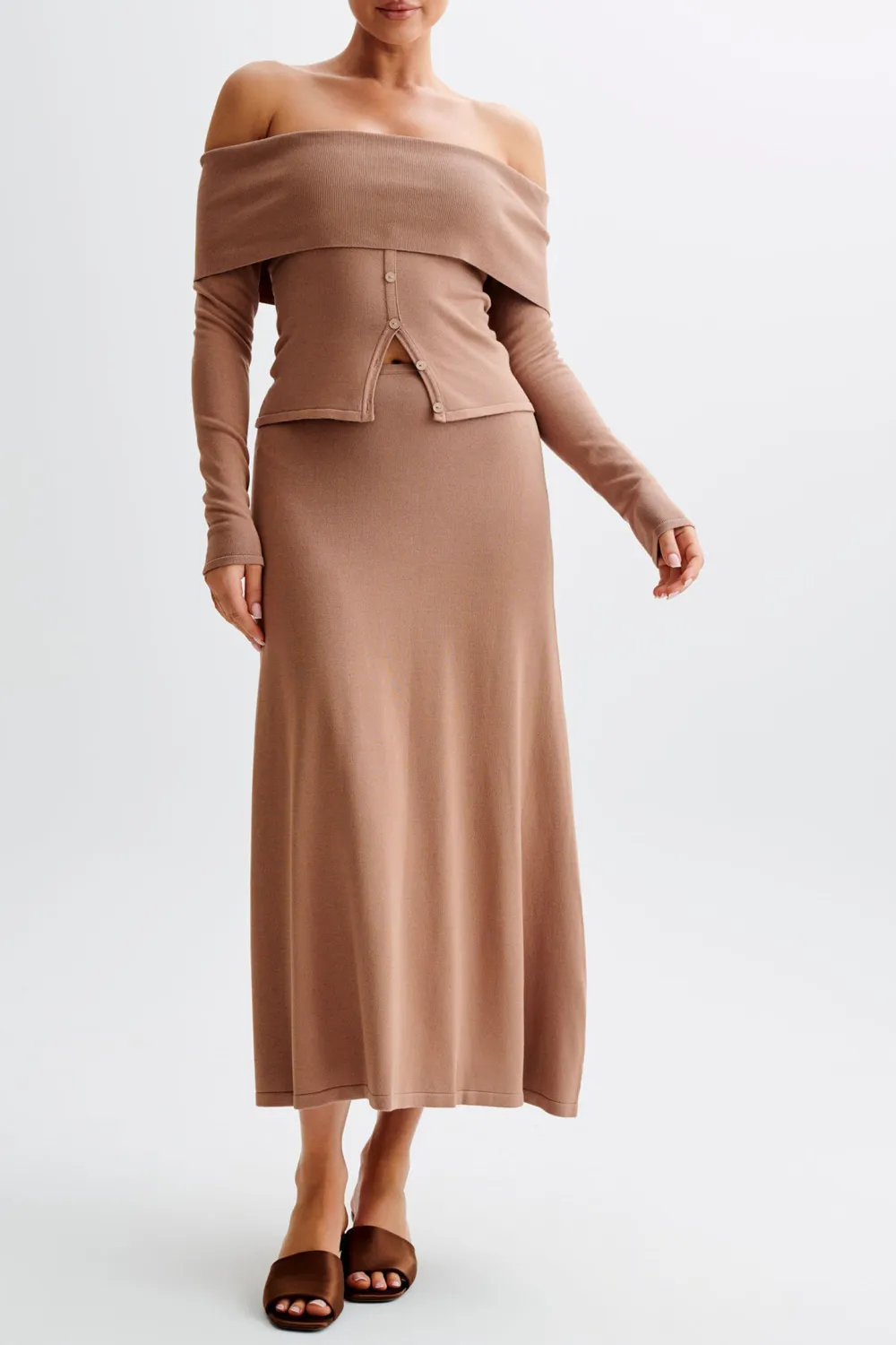 Buttoned Off Shoulder Knit Top