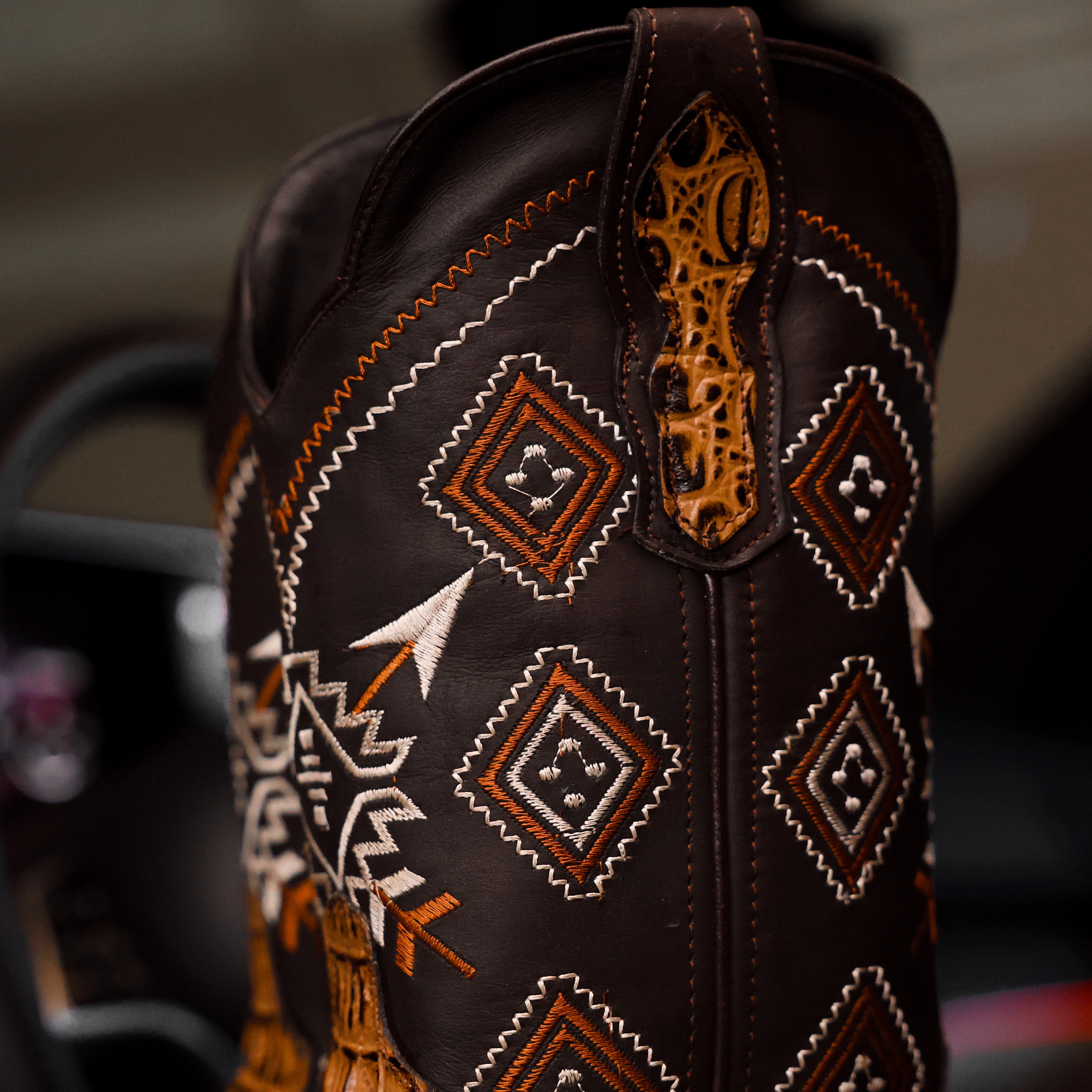 Honey Caiman Neck Leather Boots - Square Toe