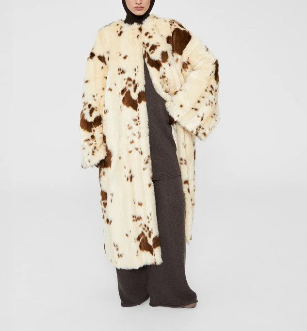 Cow Print Eco-Friendly Fur Coat