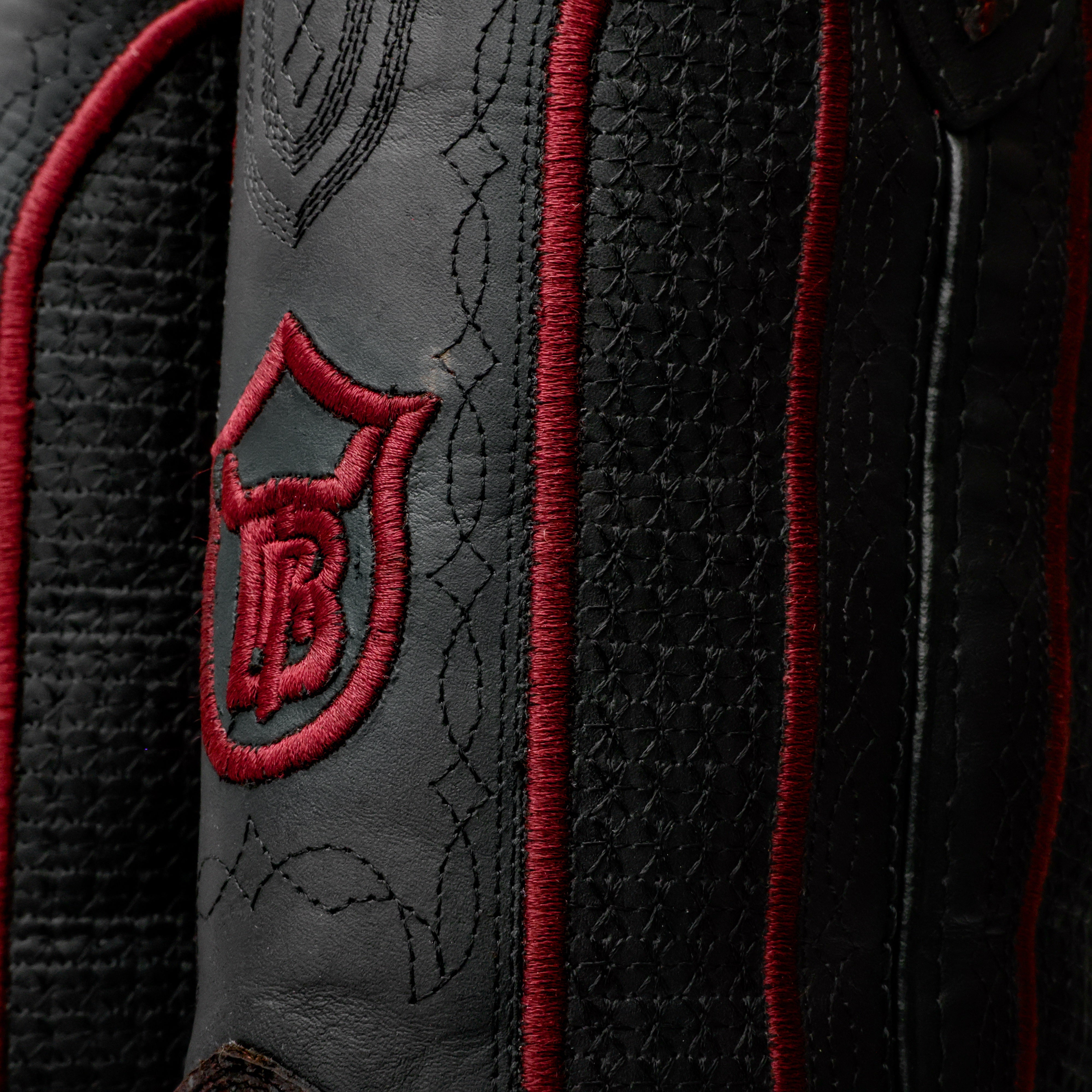 Black Cherry Caiman Belly Leather Boots - Square Toe