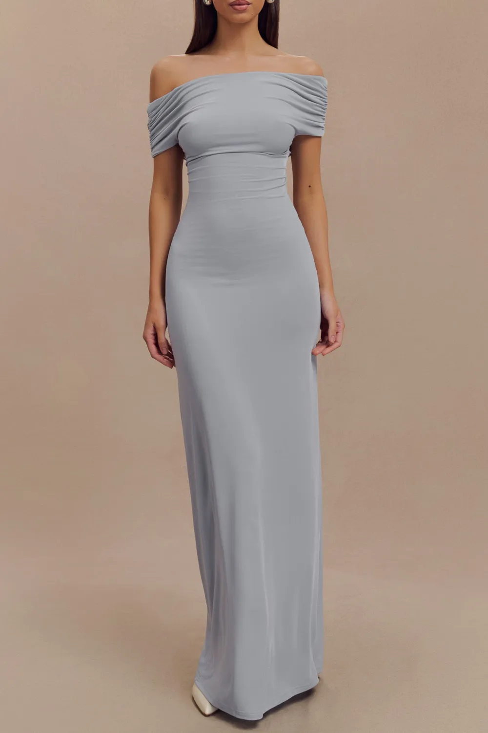 Casual Off Shoulder Slinky Maxi Dress