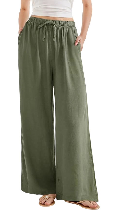 Women’s Wide Leg Linen Palazzo Pants – High Waist Lounge Pants with Pockets