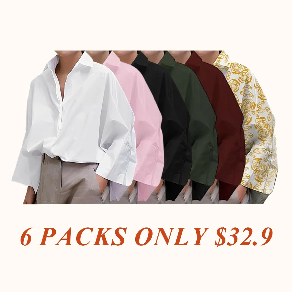 Women's Loose Oversized Fit Multi-Colored Lapel Shirt Tops