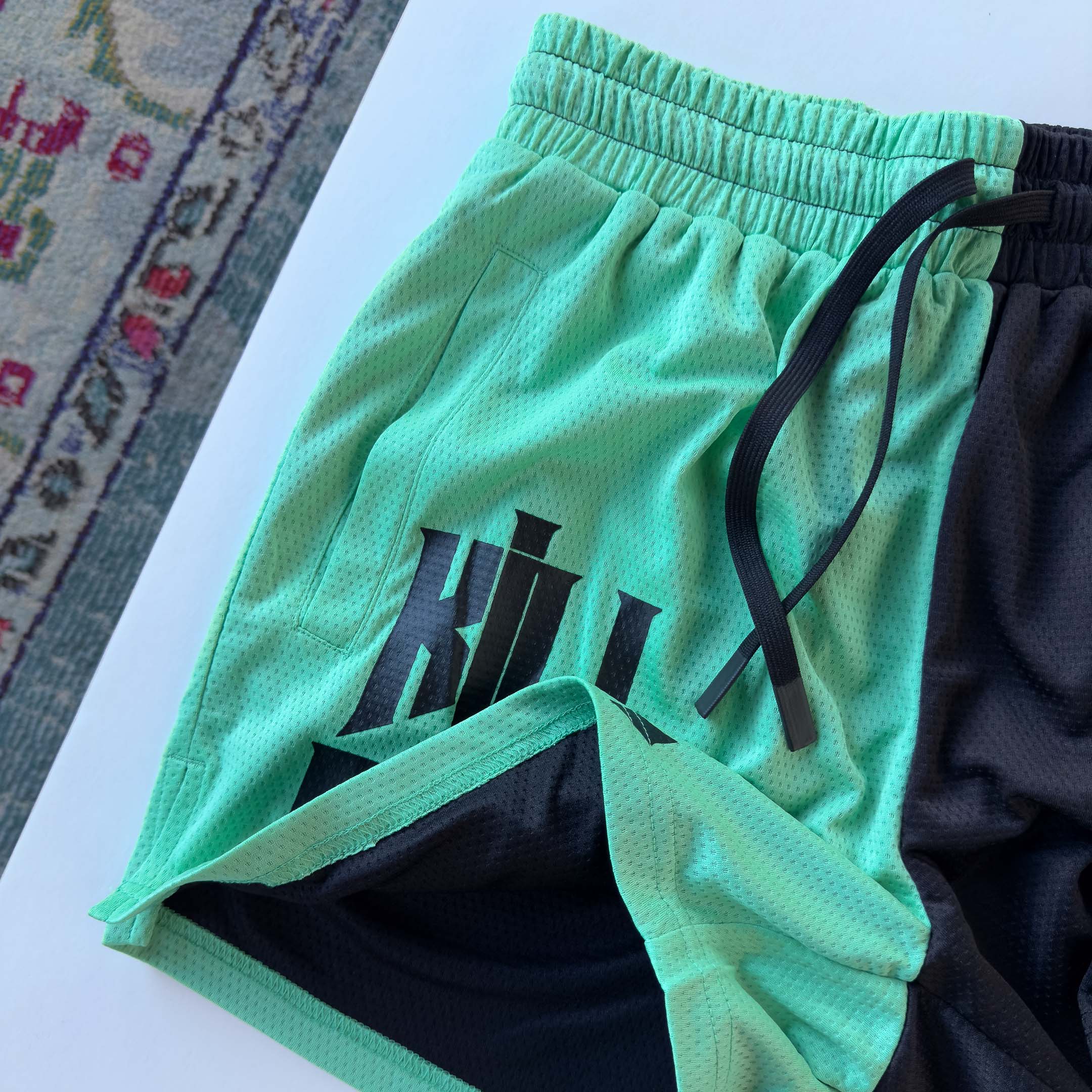 MUAY THAI SHORTS (MID THIGH CUT) 2 TONE - MINT / BLACK