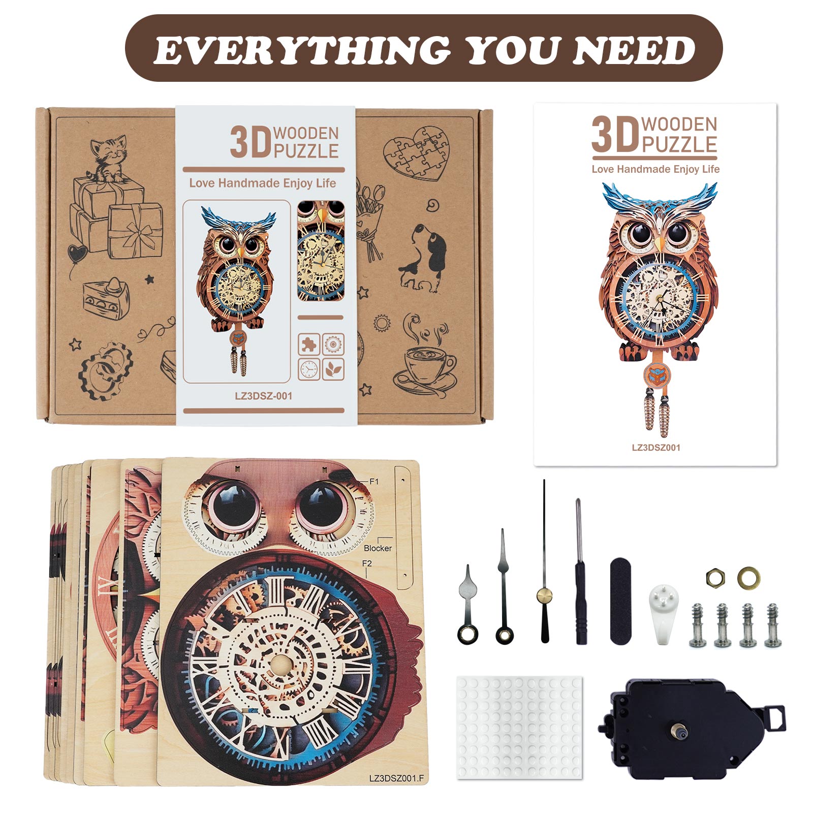 Owl – DIY Wooden Clock, 3D Puzzle Craft Kit