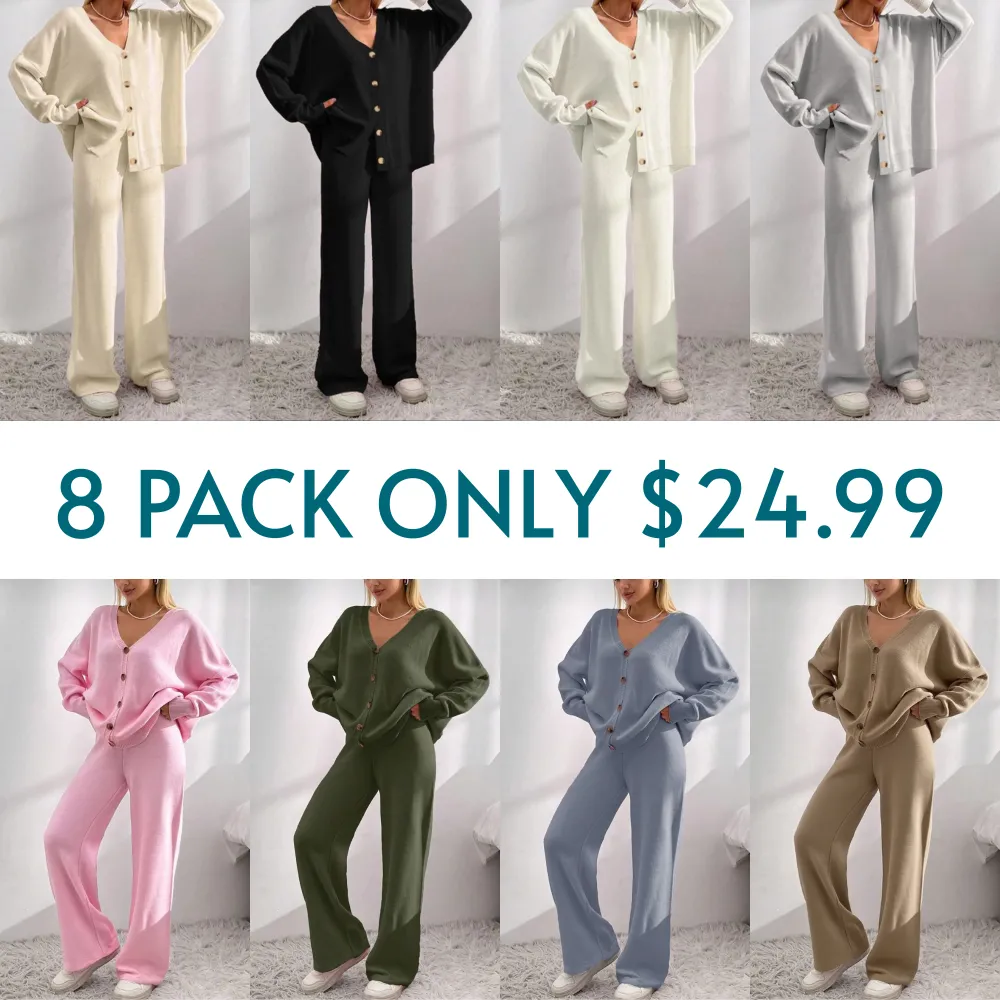 Women's Longsleeves  Cardigan & Wide Leg Pants Two-piece Set