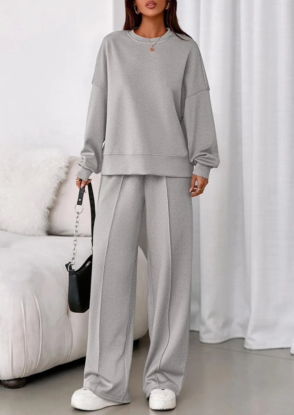 2 Piece Sets For Women Fall Trendy Long Sleeve Sweatshirt Wide Leg Pants Loungewear Set