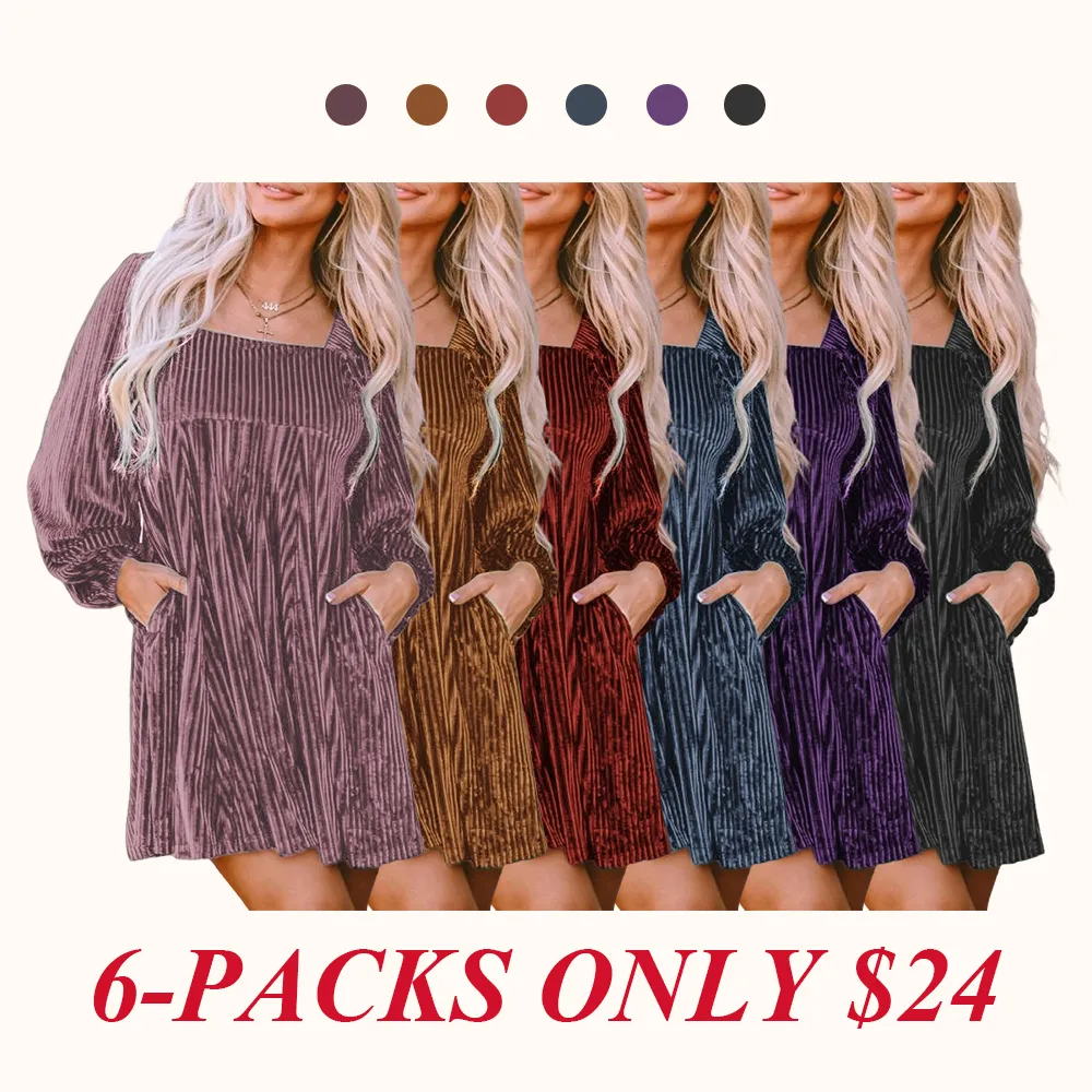 Women's Plain Bishop Sleeve Tie Back Square Neck Dress