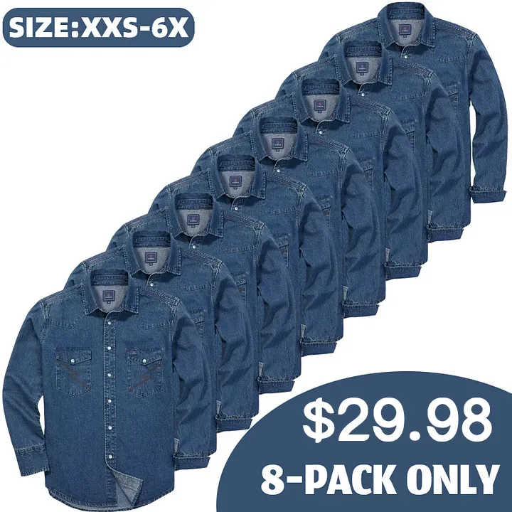 🔥HOT-SALE 🔥Men's Long Sleeve Stone-Washed and Pre-Washed Denim Work Shirt